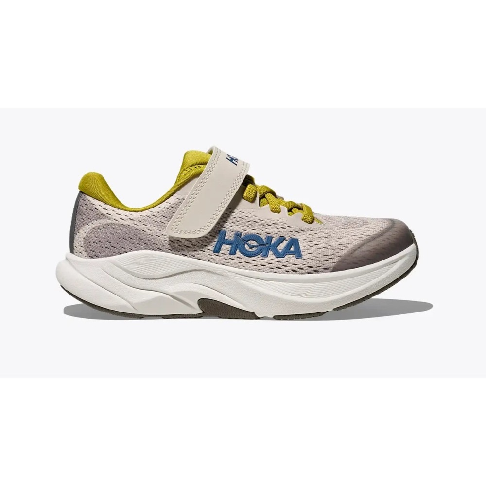 Hoka Kids' Rincon 4 Running Sneaker Size 2.5MD Grey Birch/Cement Lace Strap  NEW